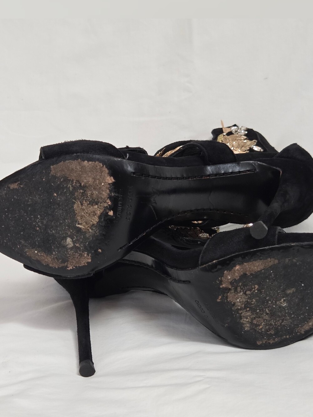 Giuseppe Zanotti Coline Black Suede Gold Leaf Stiletto Heels 39 - Picture 10 of 15